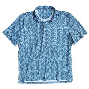 Johnnie-O Polo Shirt Mens XL Blue Floral Print Performance Golf Short
